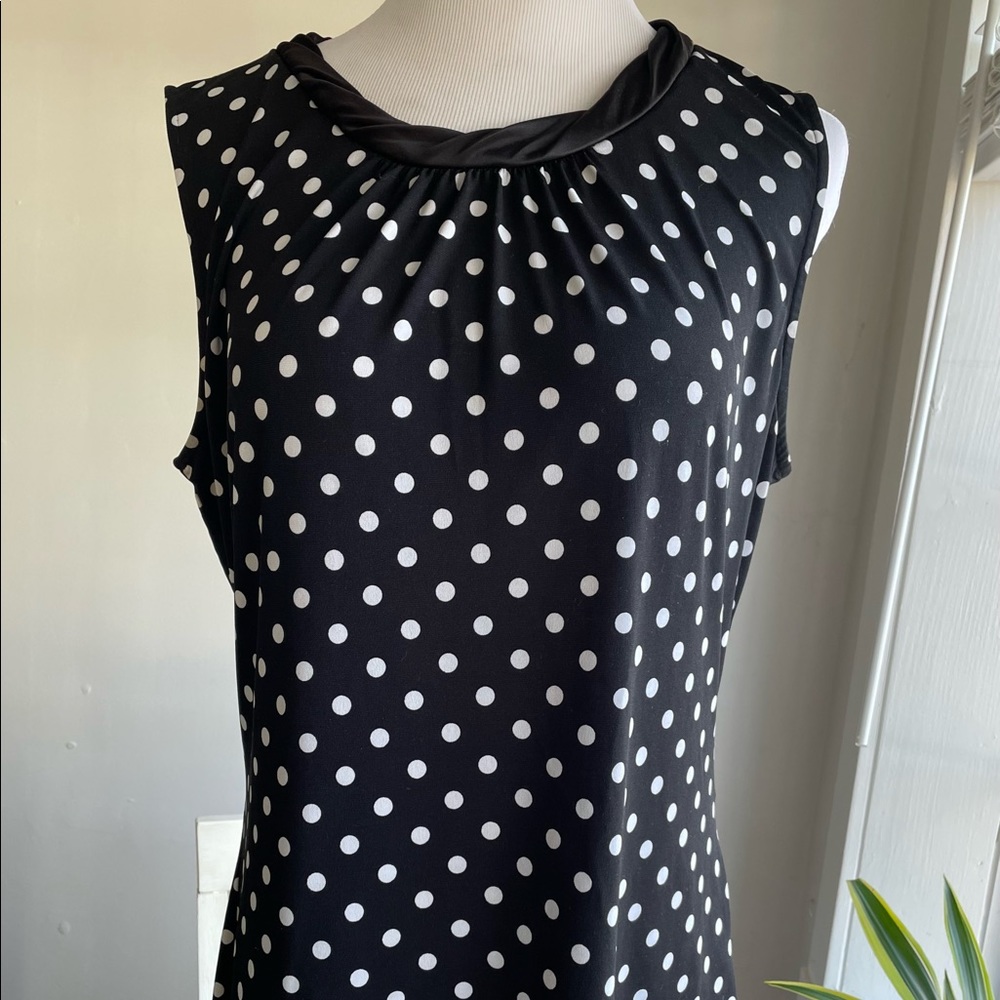 Tahari Womens Black Polka Dot Arthur S Levine Sleeveless Blouse Top Size M
